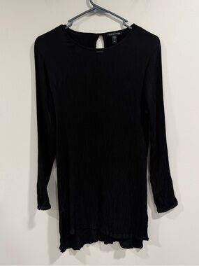 Eileen Fisher Long Sleeves Top Textured Crinkle Black Cupro Keyhole Tunic Size M